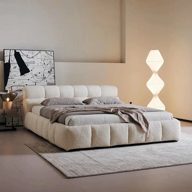 # for Italian Modern Design Bedroom Furniture Set White Teddy Fabric Up-holstered Beds