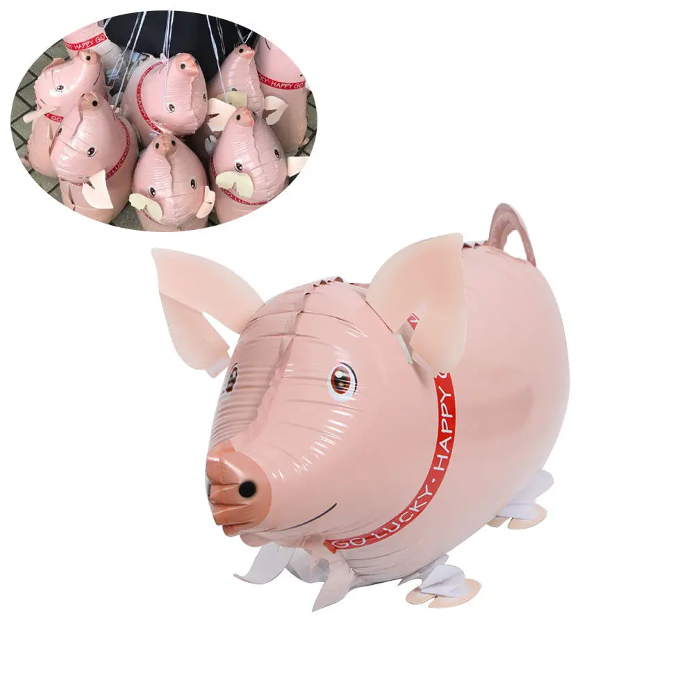 Walking Piggy Aluminum Foil Balloon Pink Mylar Birthday Party Decoration Reusable Self Sealing Valve Cute Fruit Shape Design