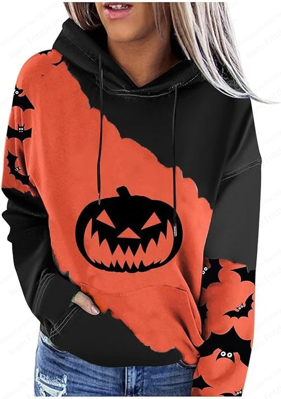 Halloween 3d Print Drawstring Hoodie Women Fashion Oversized Graphic Hoodies Women Sweats Pumpkin Coat Sweatshirt Pullovers