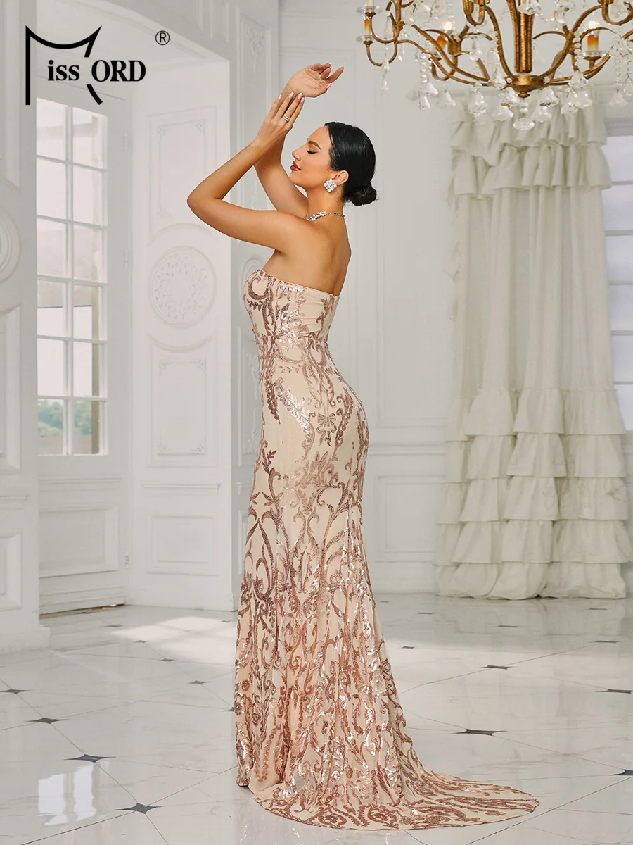 Missord New Strapless Backless Cocktail Sequin Mermaid Evening Wedding Bride Birthday Party Formal Occasion Dresses