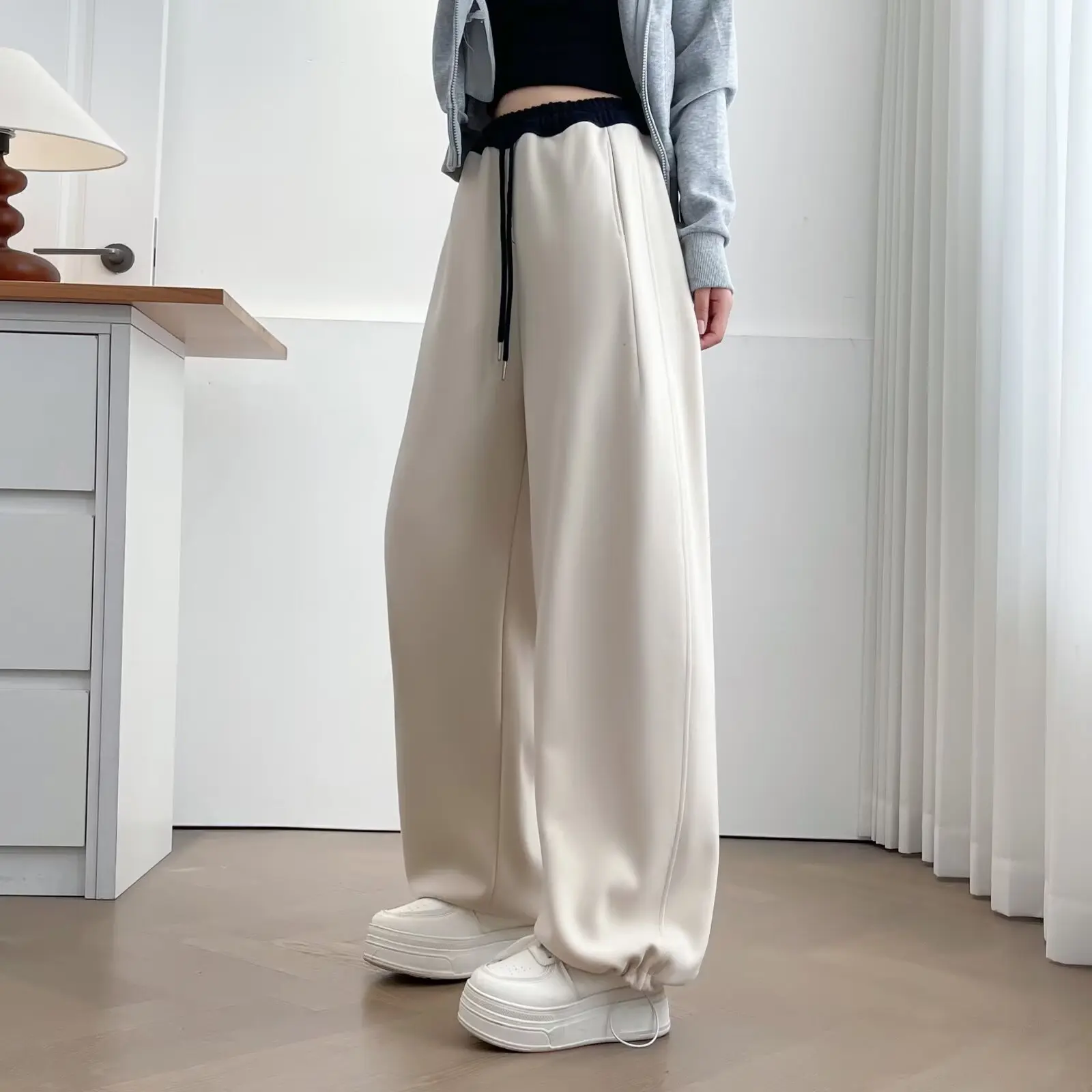 XXXXL موضة حجم كبير المرأة سراويلي حريمي جديد الخريف والشتاء عادية ومتعددة الاستخدامات سميكة الصوف منحني بنطلون 2582