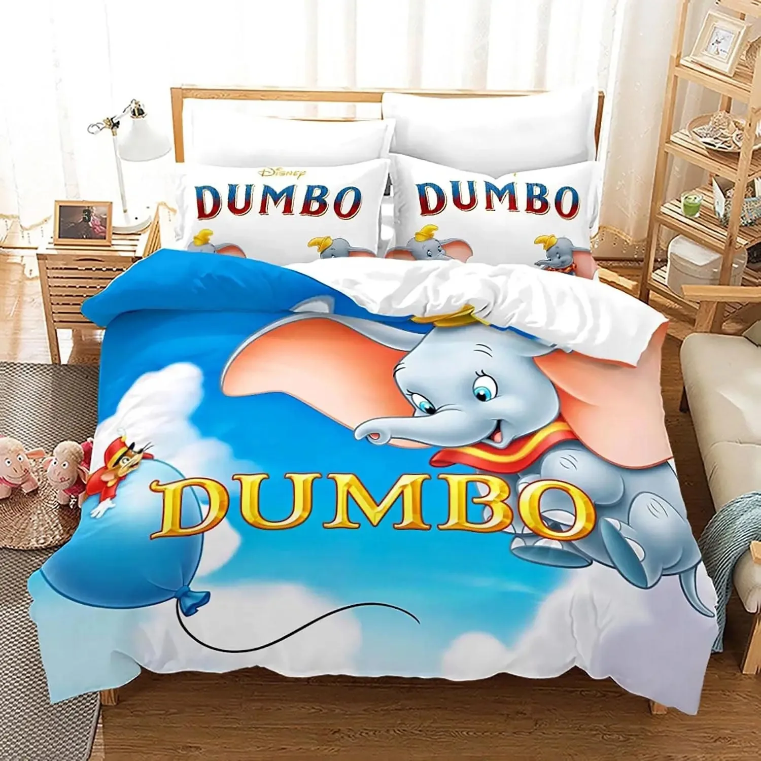 Duvet Cover Cartoon Dumbo Flying New Fashion Design Bedding Set Disney Dumbo Quilt Cover Pillowcase Girls Boys Adult Bedding