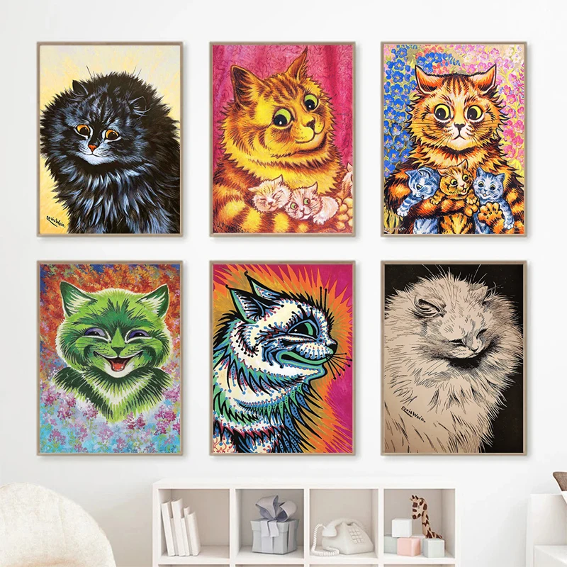 Famous Louis Wain Cat Portrait Retro Poster Canvas Painting Print  lovingly pathetic dynamic Art animal lover Room Home Decor