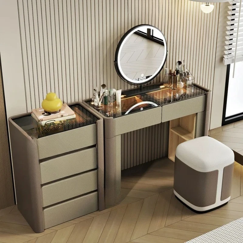 طاولة مكياج ممتازة لغرفة النوم من الخشب الصلب، خزانة تخزين بجانب السرير، طاولة مكياج متكاملة