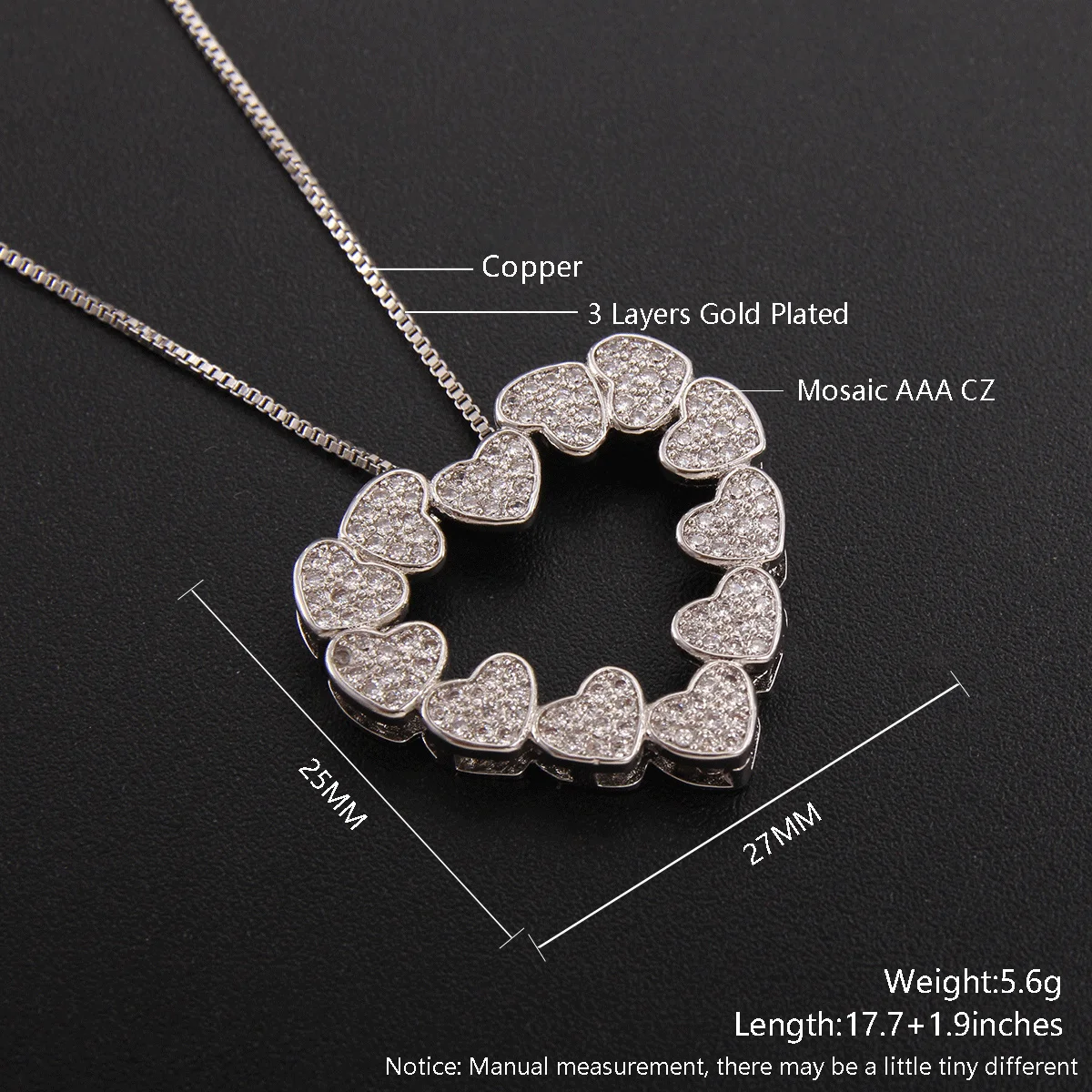 MHS.SUN Women Jewelry Fashion AAA Cubic Zirconia Necklace Charming Gold Plated Heart Pendant Clavicle Chain Mother's Day Gift