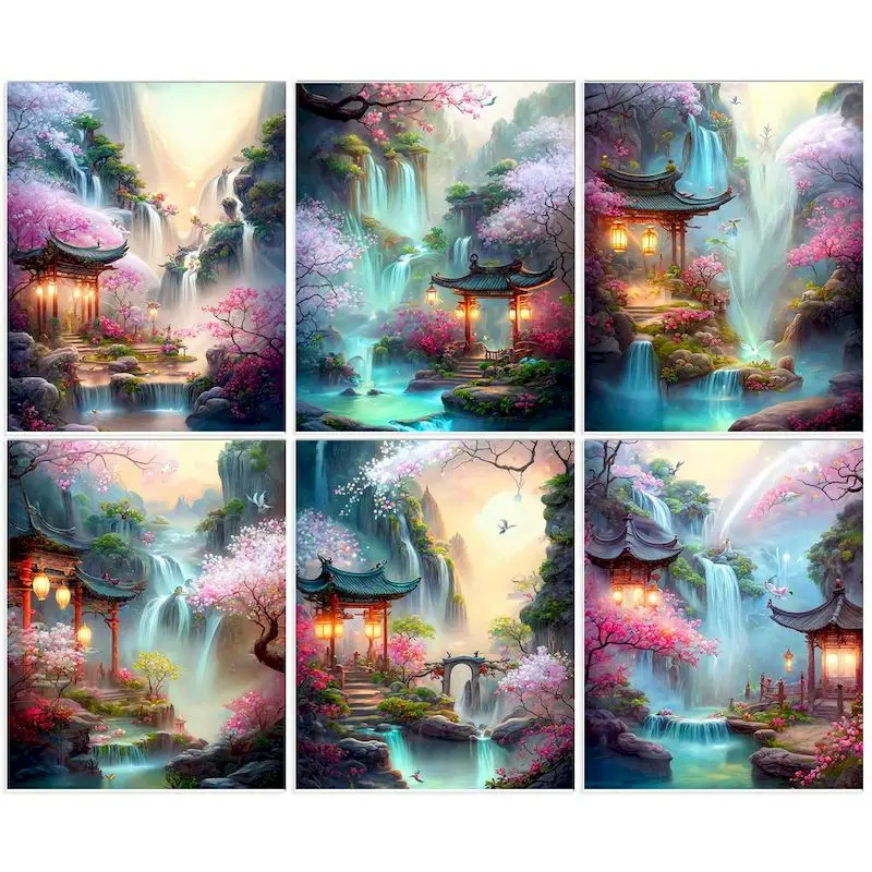 

GATYZTORY DIY oil Painting By Numbers Kit waterfall scenery acrylic paint by numbers diy Numbers Painting art on Canvas By Numbe