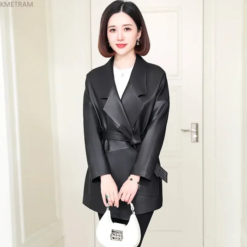 Echte Schapenvacht Leren Jas Vrouwen 2024 Echte Lederen Jassen Vrouw Koreaanse Mode Zwarte Jas Vrouwen Lederen Kleding