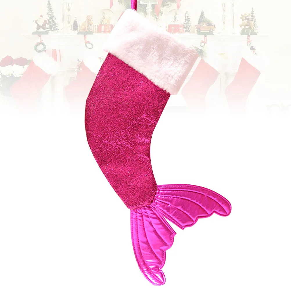 

Christmas Stockings Bag Rosy Mermaid Tail Stockings Bag Pretty Christmas Stockings Gift Pouch Children Gift Bag for Girls Party
