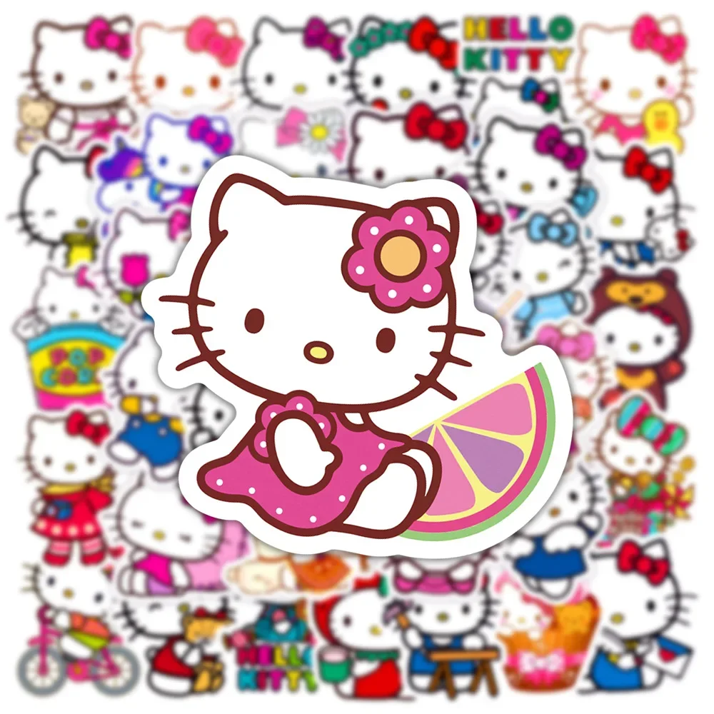 50Pcs Cartoon Hello Kitty Stickers Skateboard Bicycle Guitar Laptop Scrapbooking Cute DIY Waterproof Sticker for Kid Toy