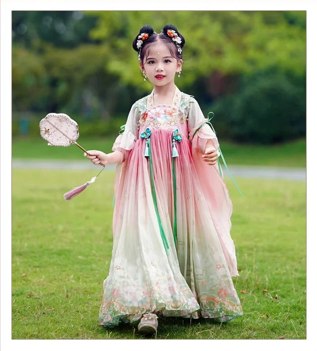 

Chinese Girl's Wide Sleeve Improved Hanfu Tang Costume Spring