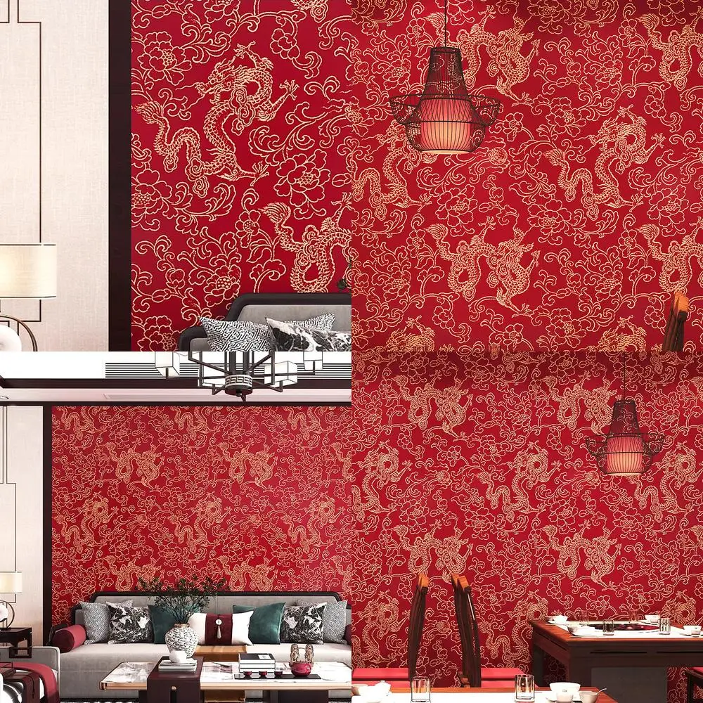 New Chinese Style Vintage Wallpaper Dragon Pattern Classical Zen Hotel Restaurant Tea House Background Wall Decor