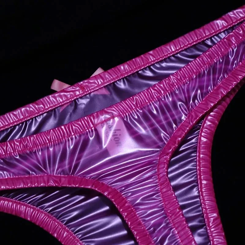 String en plastique souple pour hommes et femmes, rose, Sexy, brillant, dos en T, taille basse, PVC, Transparent, slip érotique pour Couple, culotte imperméable