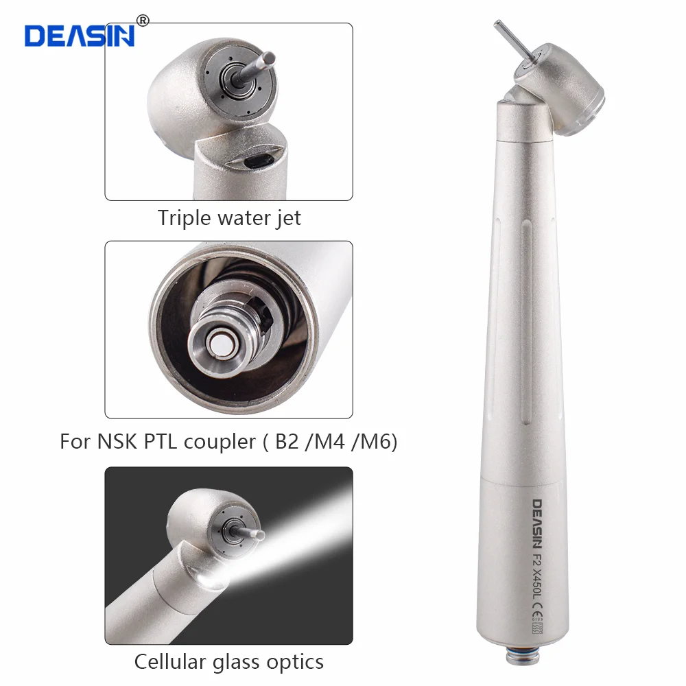 

Dental 45 Degree LED Fiber Optic High Speed Extraction Handpiece Button Compatible for NSK Coupler Triple Water Jets Dental Tool