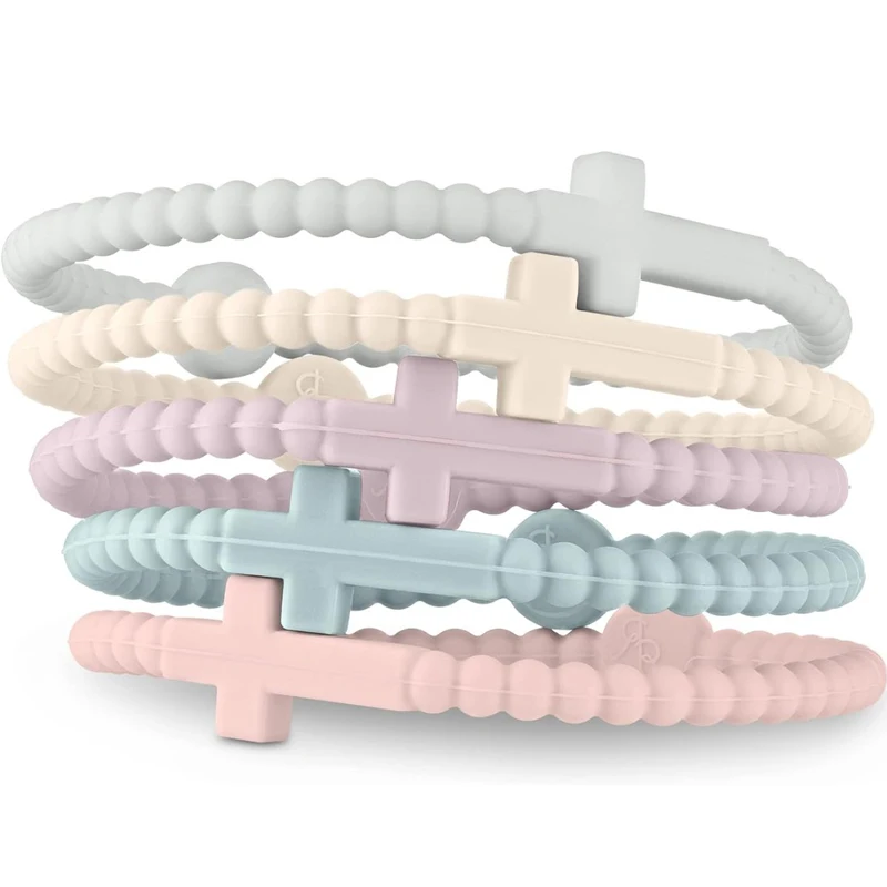 Jesus Bracelets - Cross & Macaron-colored Beaded Silicone Bracelets Gifts for Women Men Girls Boys Kids Aldult