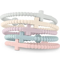 Jesus Armbänder-Kreuz & Macaron-farbige Perlen Silikon Armbänder Geschenke für Frauen Männer Mädchen Jungen Kinder Aldult