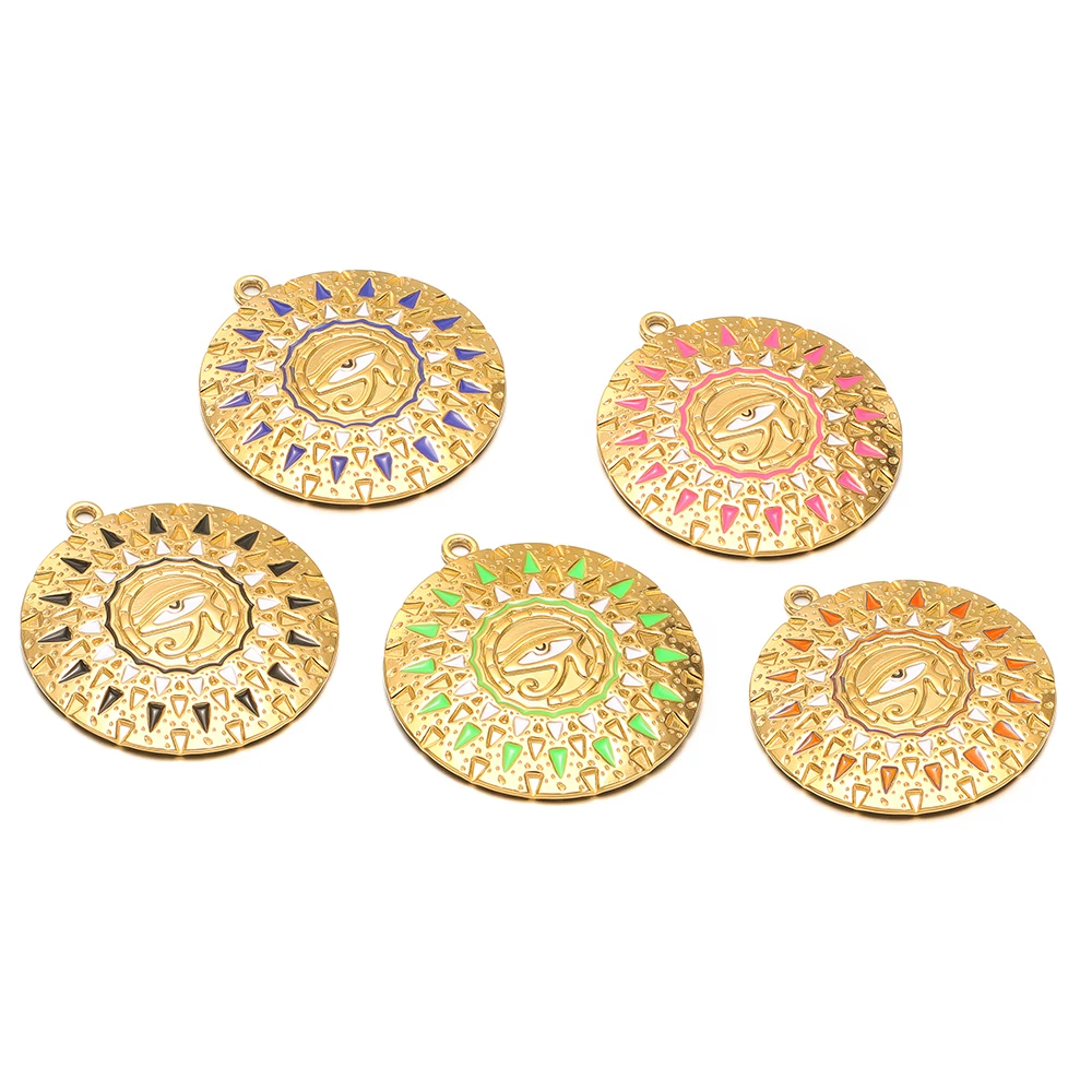 2Pcs Stainless Steel 39mm Enamel Evil Eye Pendants Gold Round Charms for Necklaces Bracelets Supplies DIY Trendy Jewelry Making