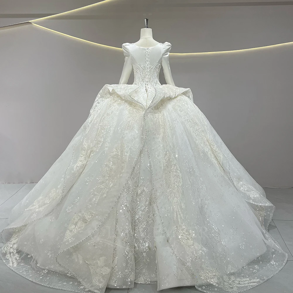 맞춤 제작 2026 신상 웨딩드레스 라운드넥 긴팔 비즈 장식 코르셋 브라이덜 드레스 새틴 웨딩드레스 웨딩드레스 (vestidos de novia boda)