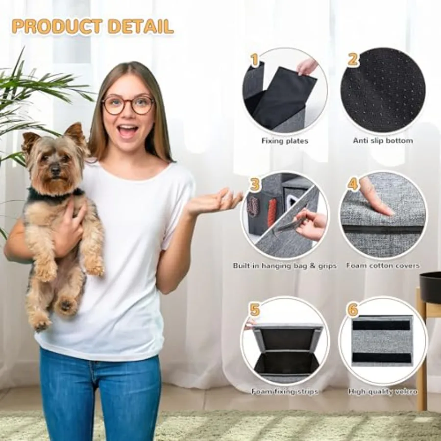 บันไดสำหรับสุนัขขนาดเล็ก Bilibrara สูง 16 นิ้ว แบบพับได้ สำหรับเตียงสูง ป้องกันการลื่น บันไดแมว 3 ขั้น พร้อมที่เก็บของและผ้าขน