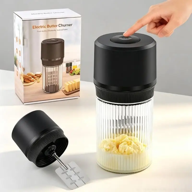 Removable Blade Butter Churner with Ribbed Glass Jar, Electric Butter Maker for Butter Making, Cream Whipping, Sauce Blending