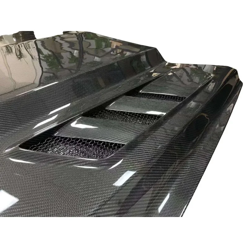 Carbon Fiber Hood for Ford Mustang 2020 Hood Engine Cover Clear Engine Hood Cutout Cooling Front Valve Cover Body Kit