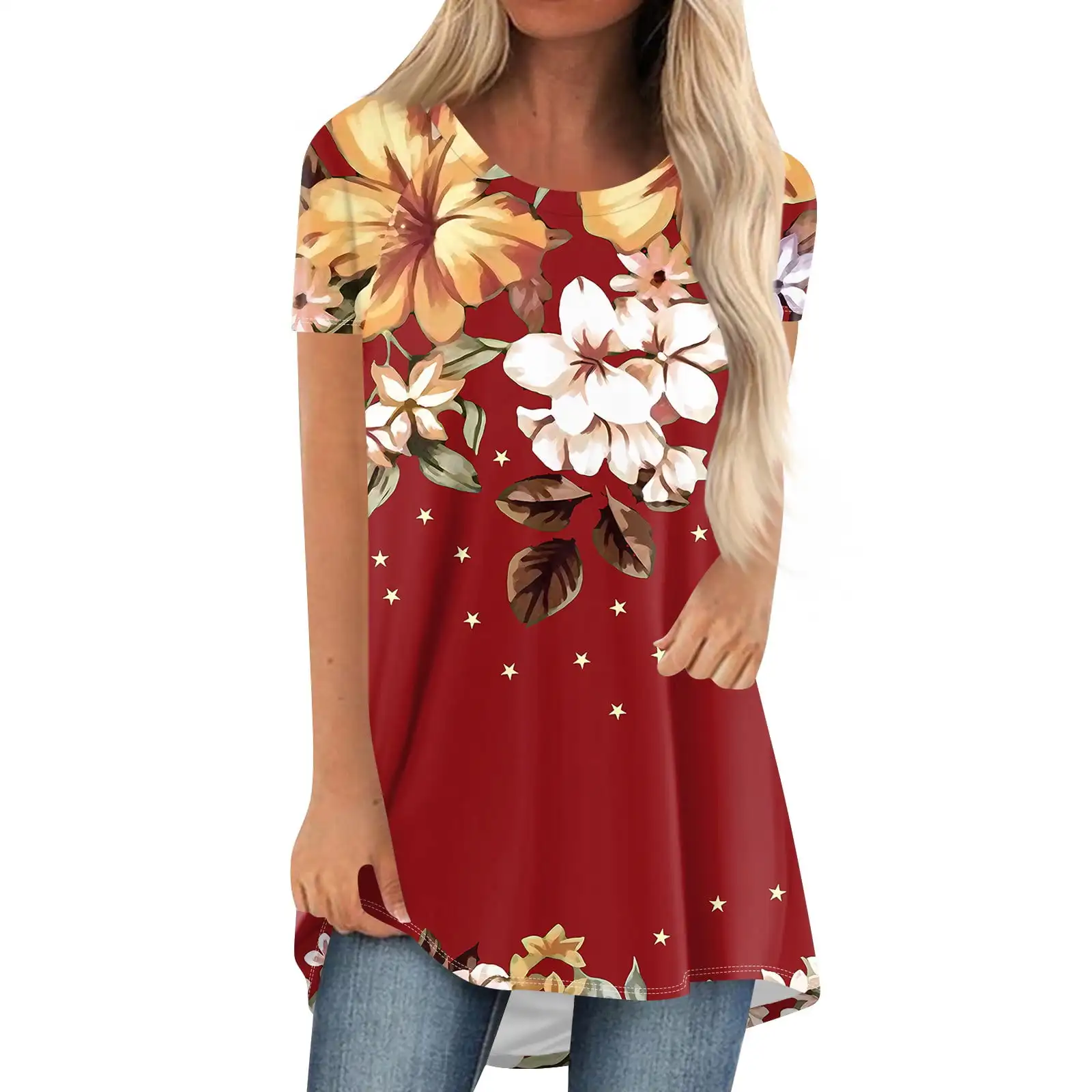 New Flower Floral 3D Print T-Shirts Women O-Neck Short Sleeve T Shirt Streetwear Oversized Tunic Y2K Tops Tees Odzież damska