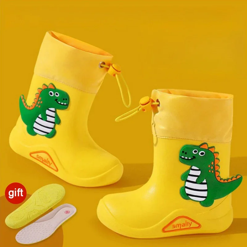 Children\'s Rain Boots Babys Non-Slip Rubber Shoe Kids EVA Outdoor Cartoon Dinosaur Rain Boots for Waterproof Shoes Water Boots