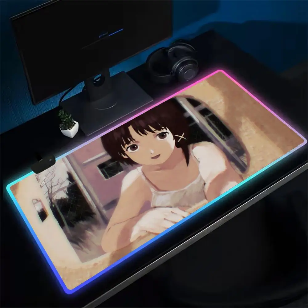

Аниме Serial Experiments Lain Коврик для мыши Аниме Игровой коврик для мыши Светодиодные настольные коврики с подсветкой Резиновые настольные коврики XXL RGB Настольные коврики