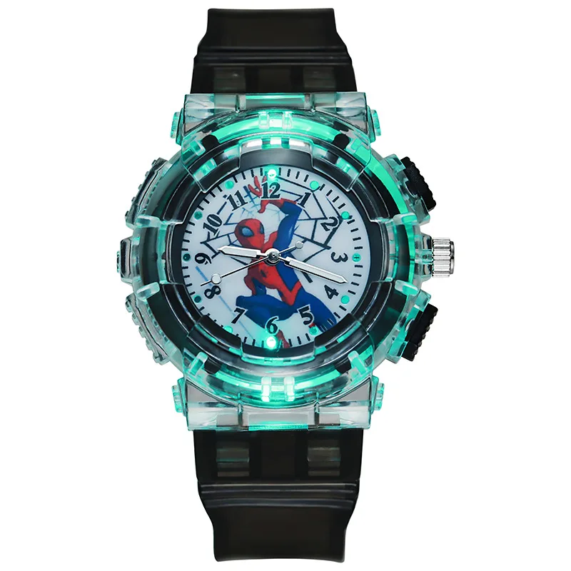 Disney Spiderman Luminous Watch  Children‘s Hero Watch Cute Silicone Colorful Lights Watch Gifts for Girls Kids Watches