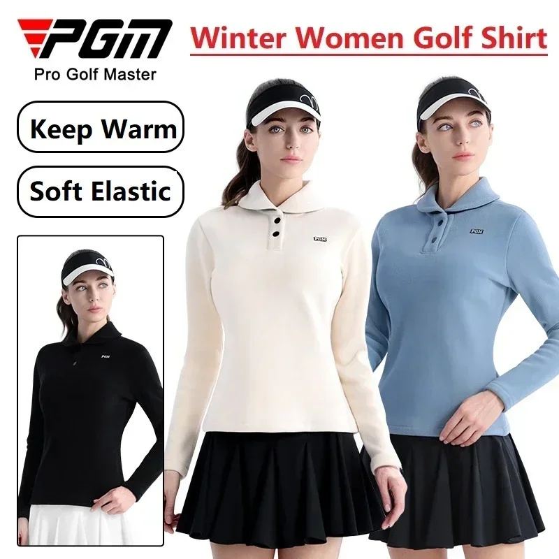 PGM Fleece Golf Clothing Women Autumn Winter Sports Shirts Long Sleeve Keep Warm Pullovers Lady Polo Collar Thicken Golf Tops