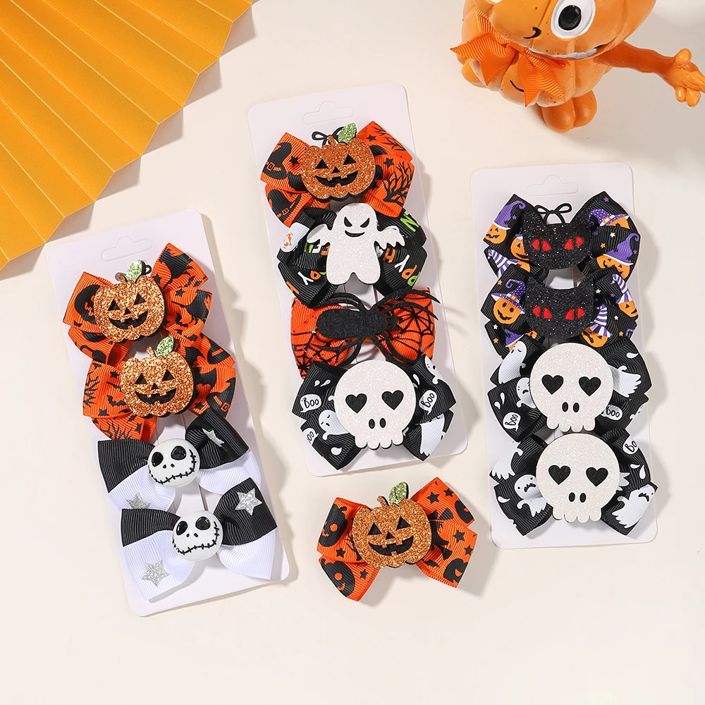 4PCS/Set Baby Girls Halloween Hair Clips Ghost Skull Pumpkin Hairpin Festival Party Funny Hair Accessories for Kid Hairclip Gift