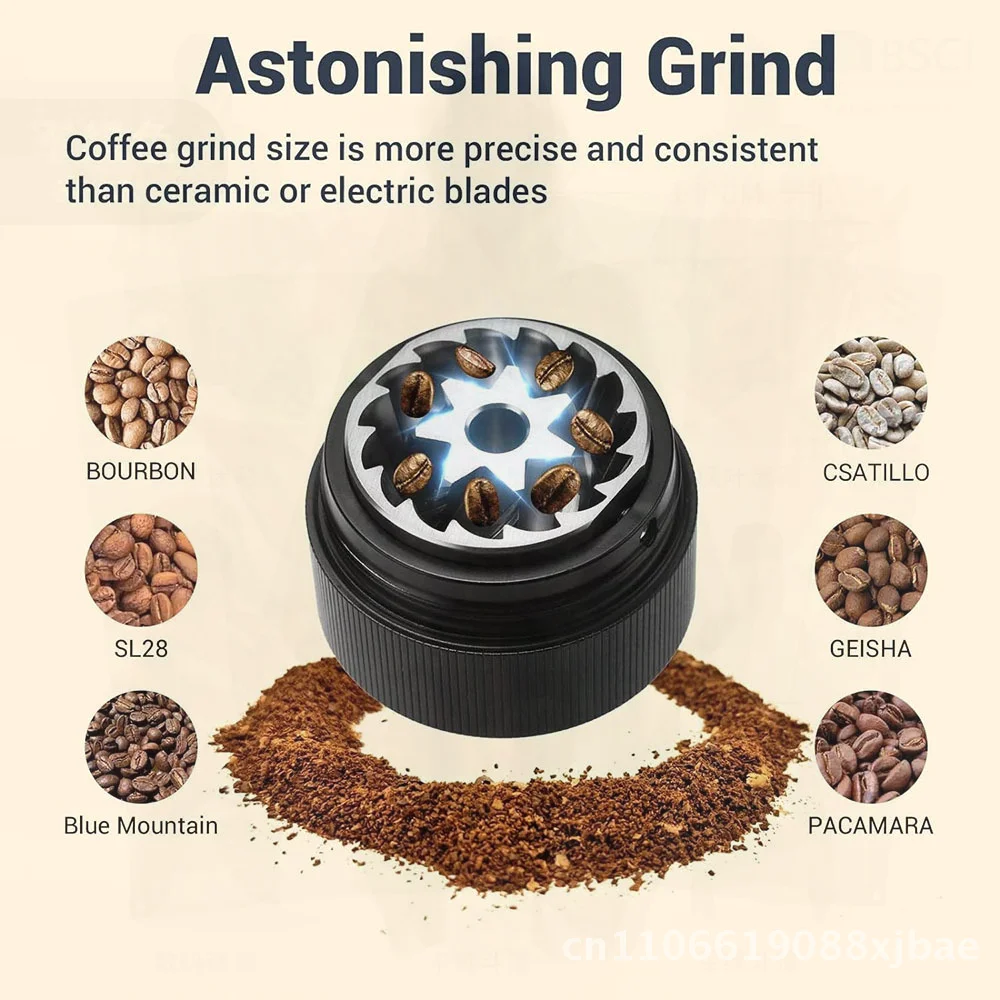 

Ручная кофемолка с ЧПУ, ручная коническая резка из нержавеющей стали и алюминиевого сердечника, минималистичный стиль, кофемолка для кофейных зерен, черный/серебристый