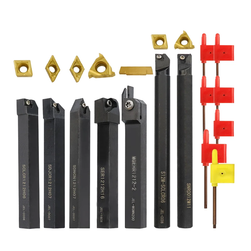 XCAN 7 pièces jeu de ciseau rotatif 12mm support de pince en acier rotatif tige de forage arbre tour porte-outil rotatif avec 7 panneaux de coupe tournants