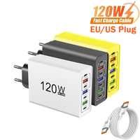 Total 120W USB Fast Charger Multi-Ports Type C Quick Charge 3.0 Phone Charge Adapter For iPhone Samsung Xiaomi 120W C to C Cable