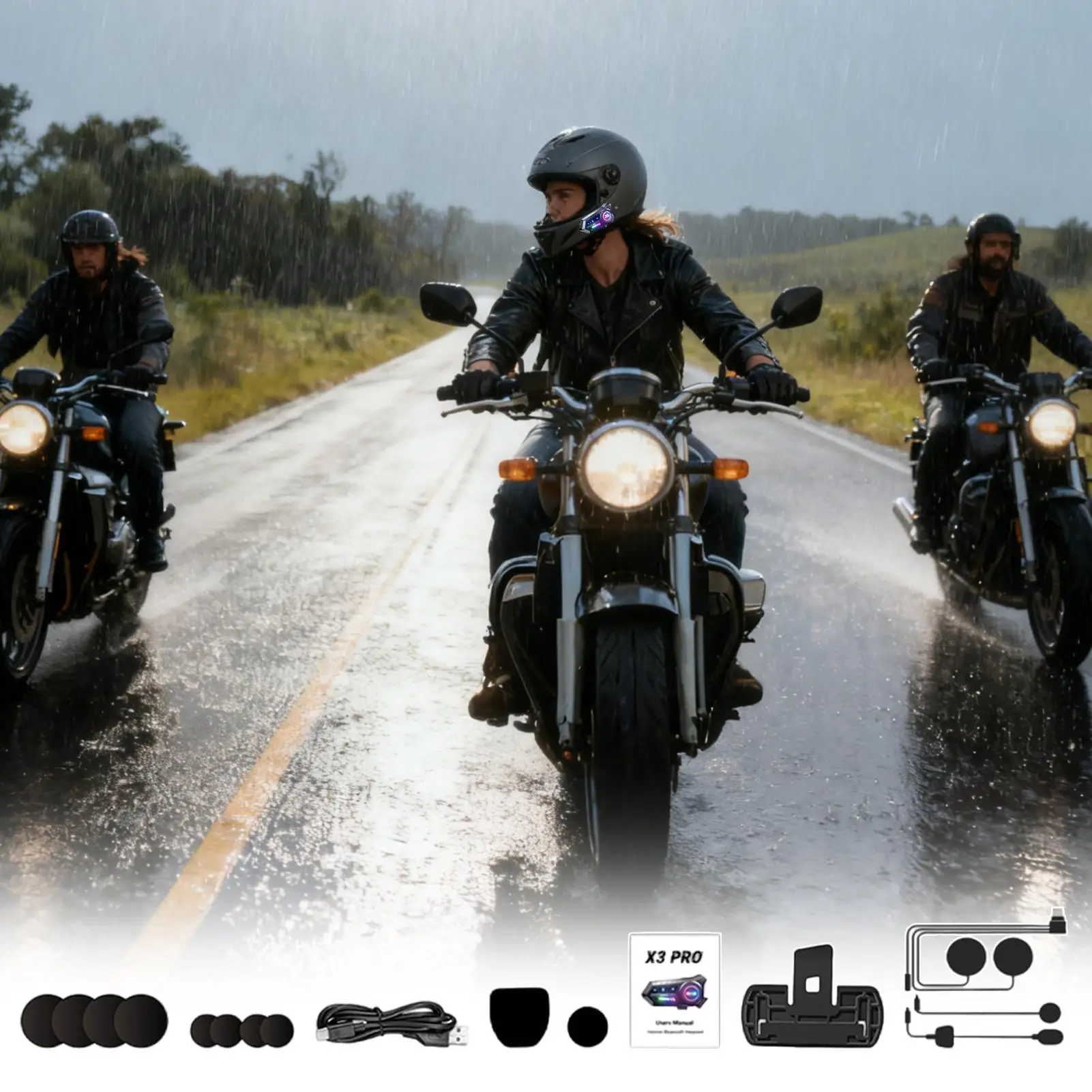 

Motorcycle Headphones Double-speaker Wireless Headset Cycling Communication Headphones For Daily Commuting Travel Motorcycle