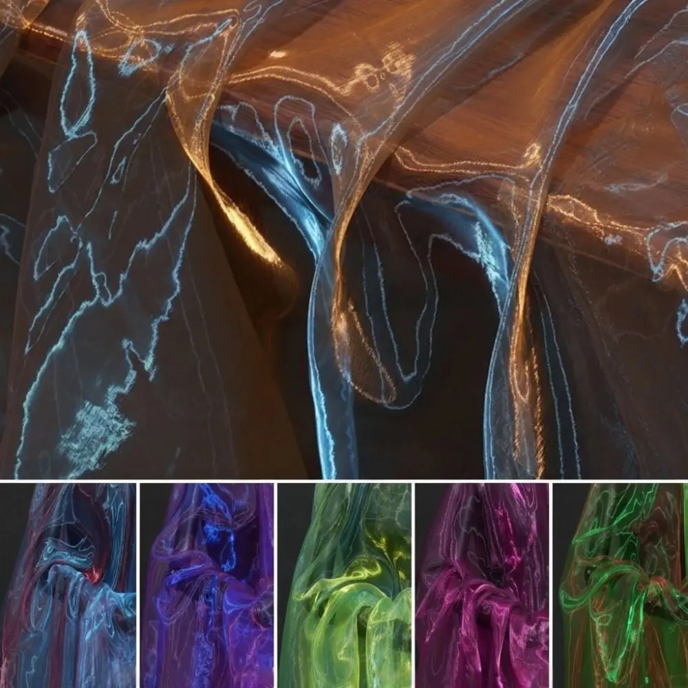 100X150cm Two-color Gradient Fabric Lightweight Thin Gauze Fabric Sheer Colorful Tulle Gauze Fabric Decorative Edge view 3