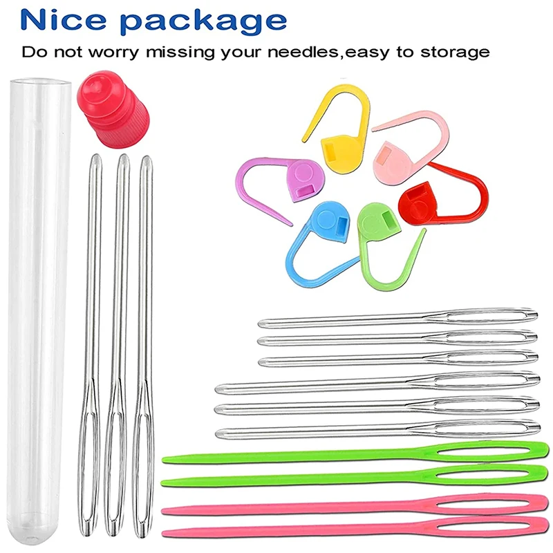 26Pcs Stitch Markers Tools Sewing Knitting Kits Large Eye Blunt Yarn Needles & Plastic Weaving Needles & Crochet Locking Counter