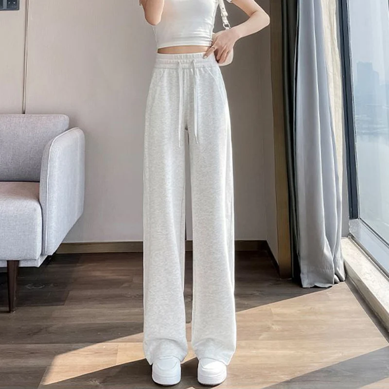 2025 سراويل رياضية كلاسيكية للسيدات عالية الخصر رائجة البيع سراويل نسائية مستقيمة الساق للفتيات سراويل كورية مريحة ورقيقة