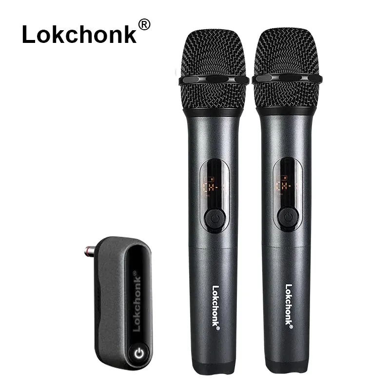 PartyBox UHF 2 Channel Wireless Microphone System with Rechargeable Receiver Cordless Handheld Mic for Karaoke Church Party DJ