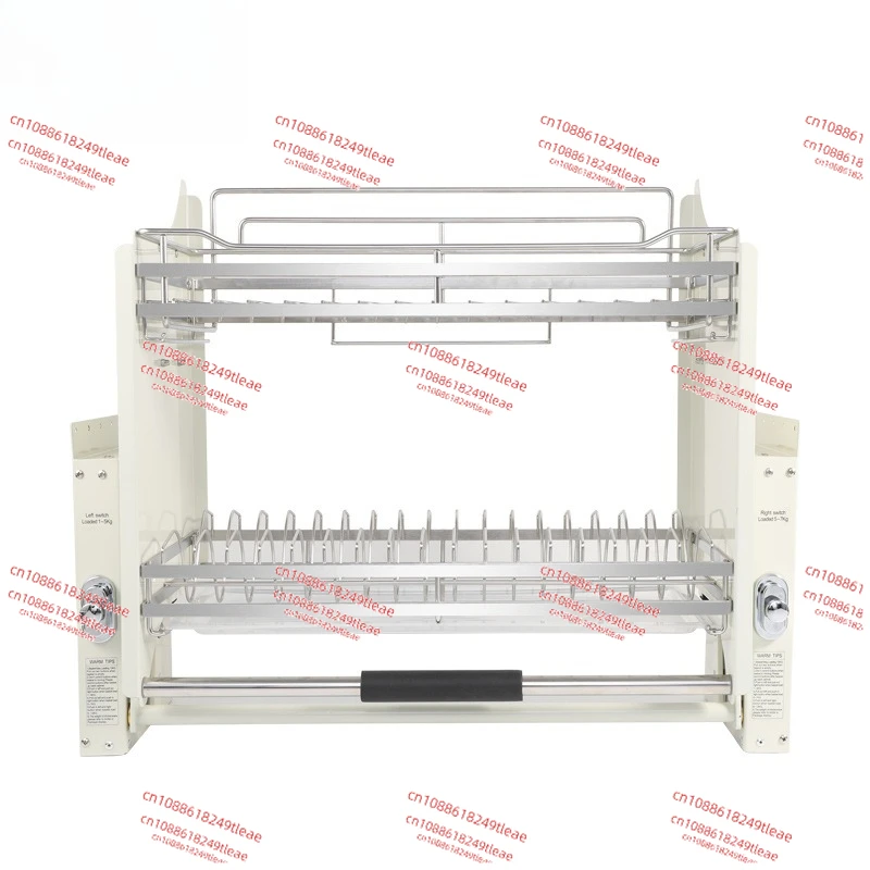 

Kitchen Hanging Cabinet Lifting Pull Basket 304 Stainless Steel Dish&Bowl Racks Damping Buffer 4-speed Adjustment Drawer Baskets