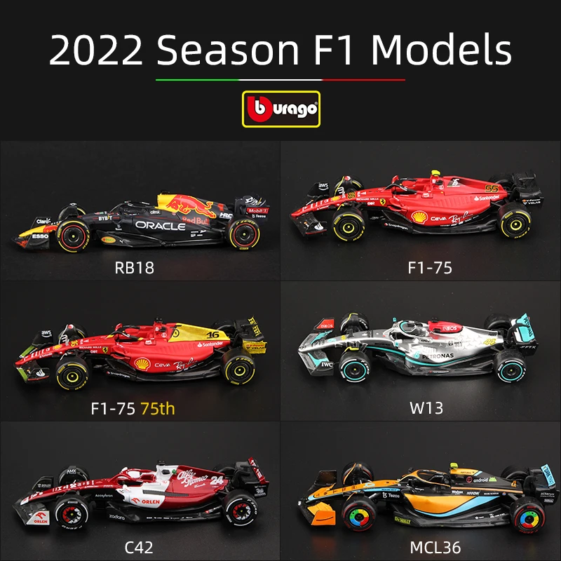 Bburago 1:43 2022 Season F1 Models RB18 W13 MCL36 F1-75