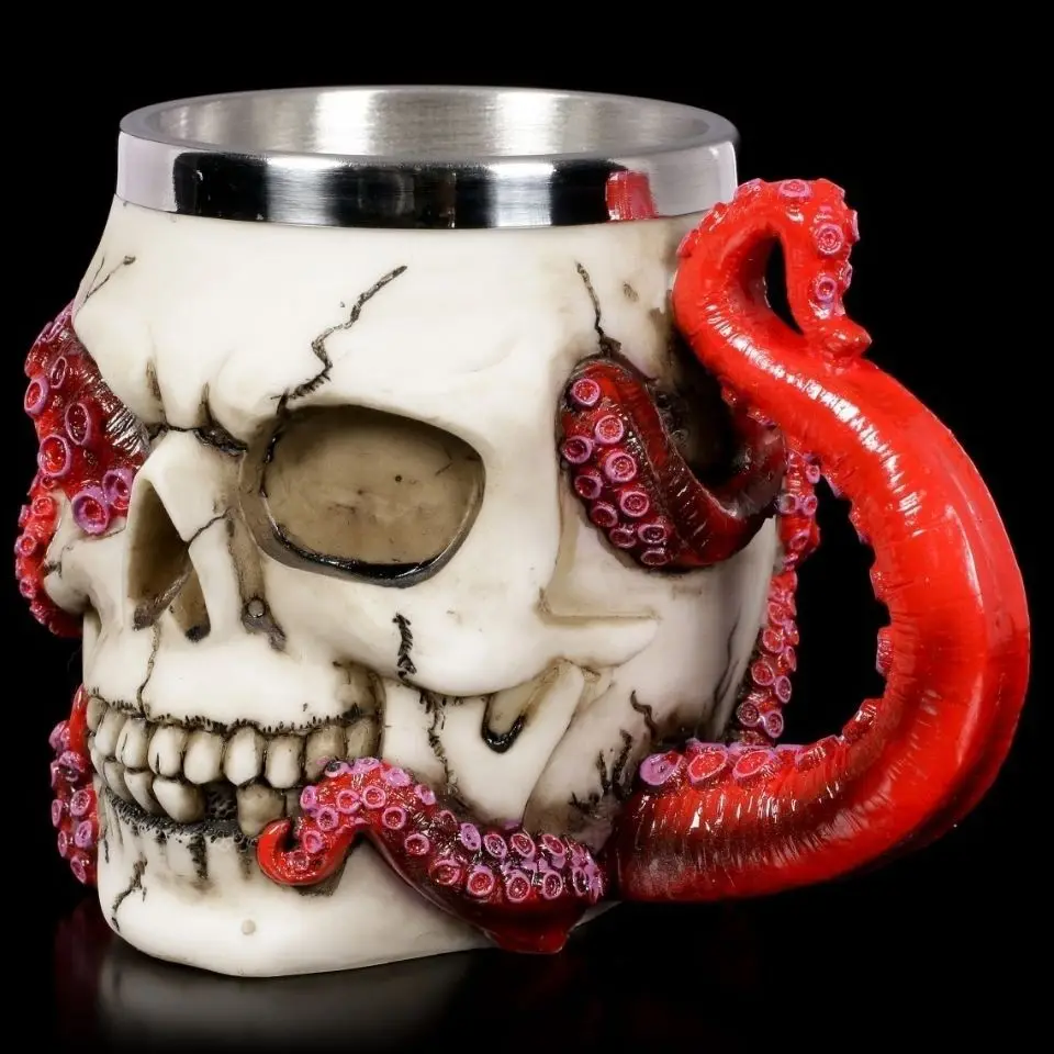 Horror Steel Beer Mug 3D Gothic Creative Strange Octopus Crack Skeleton Coffee Cup Party Decor Bar Home Drinkware Gift