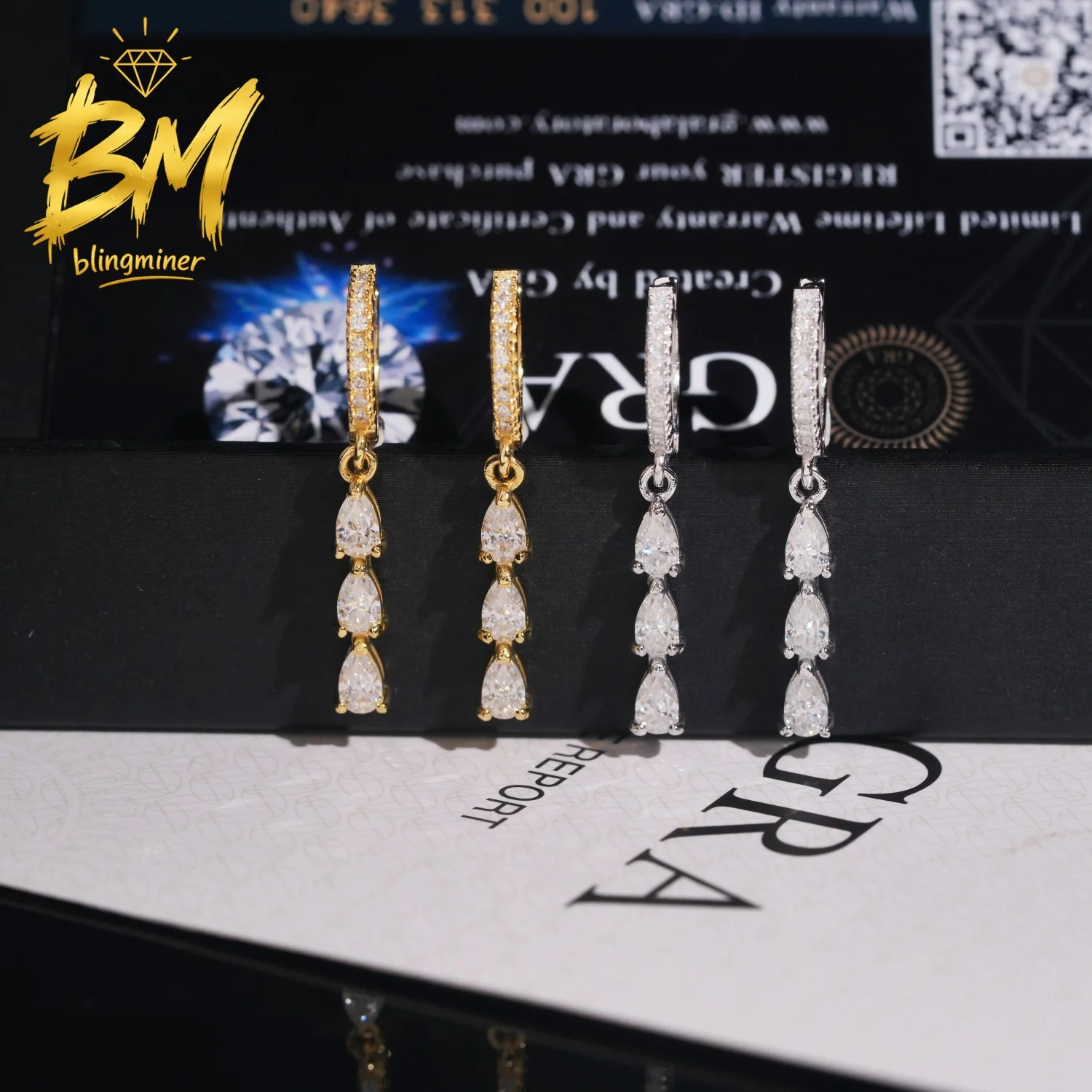 Blingminer Fashion Pear Cut VVS Moissanite Earrings S925 Silver Ear Studs For Women Jewelry Pass Diamonds Tester Free Shipping