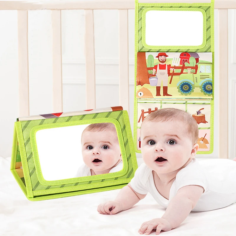 Baby Tummy Time Floor Espelho Brinquedos Educativos, Montessori Desenvolvimento Crawl Toys, Alto Contraste Atividade, Sensorial Crinkle Livro