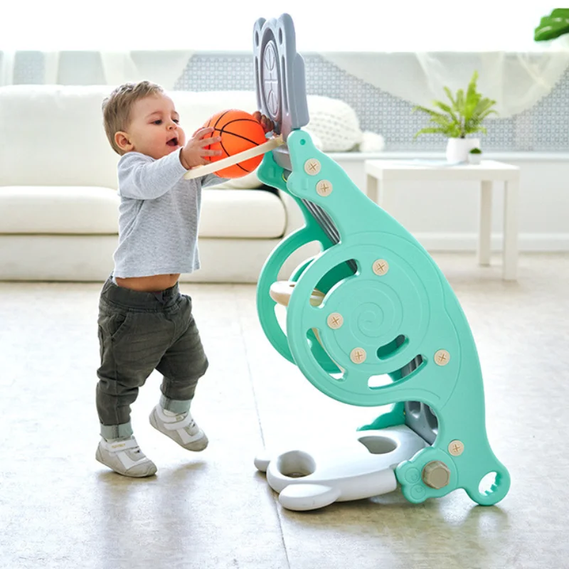 Kids Folding Sldie Multifunctional Baby Rocking Horse Basketball Stand Home Safety Playground Sports Game Toys Children Gifts