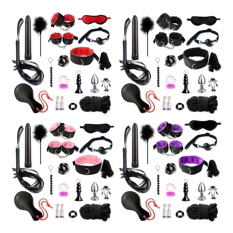 

19Pcs Exotic Sex BDSM Plush Sexy Bondage Bundle Set Restraint System Gag Whip Erotic Sex for Women