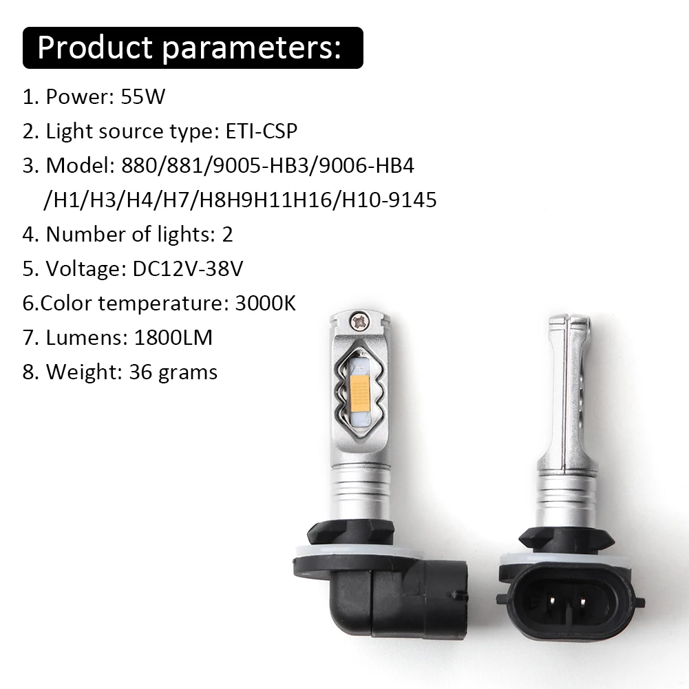 Faro a LED per auto H7/H11/H8 55W fari fendinebbia anteriori ad alto Lumen luce gialla brillante chip CSP per fari Ultra performanti