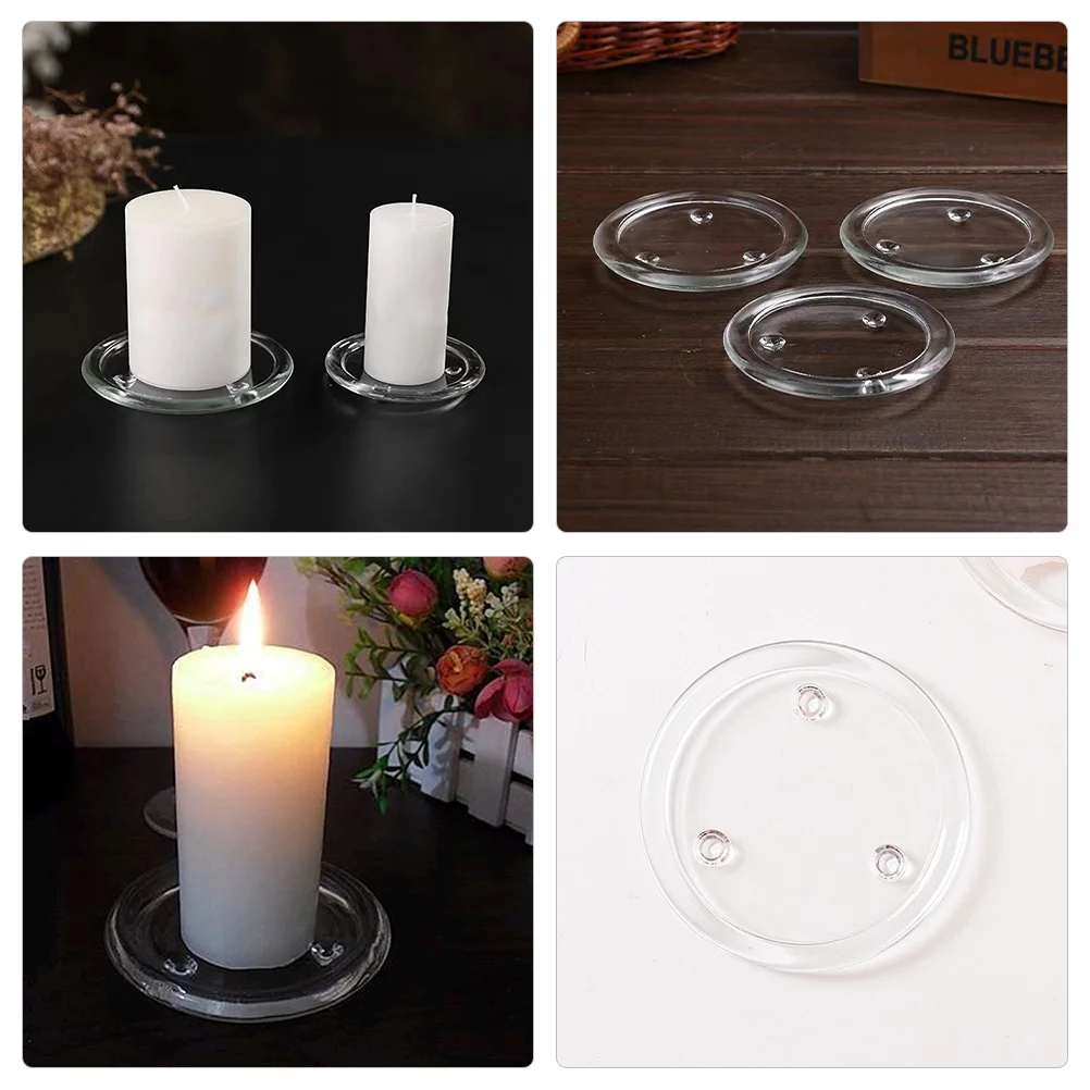 

5Pcs Glass Plates Round Pillar Holder Trays Decorative Small Coasters for Home Wedding Banquet Relaxing Atmosphere