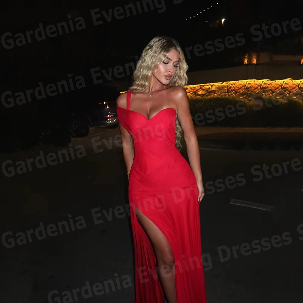 

Simple Mermaid Women's Evening Dresses Sexy One Shoulder Sleeveless Prom Gowns Customized Side Slit Vestidos De Fiesta Elegantes