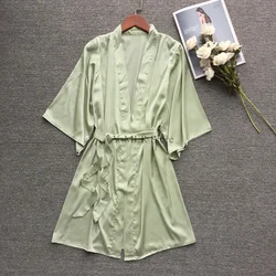 Green Nightgown Solid Color Kimono Lady Elegant Bathrobe Satin Homewear Wedding Bridal Gift Sleepwear Sexy Intimate Lingerie