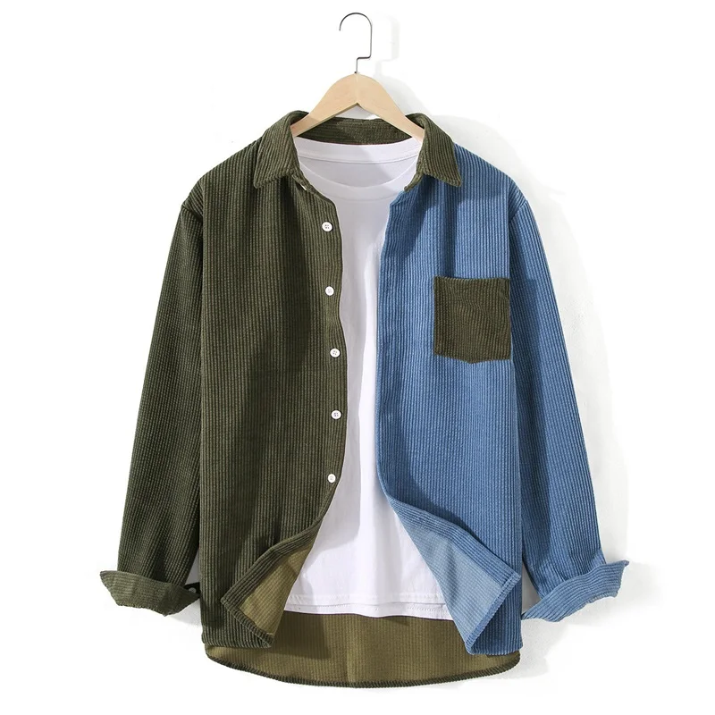 Autumn New Cargo Corduroy Men Long Sleeve Casual Patchwork Pocket Men's Shirts High Quality Overshirt Blouses Male Clothing